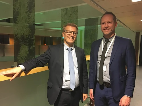 Guðmundur Ingi Guðbrandsson, umhverfis- og auðlindaráðherra ásamt Kimmo Tiilikainen, umhverfisráðherra Finnlands. 