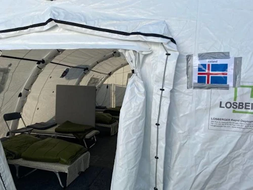Frá móttökutjaldi á Kastrup-flugvelli